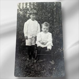 Vintage RPPC Postcard 2 Young Children Kids Photograph Picture Portrait Chair